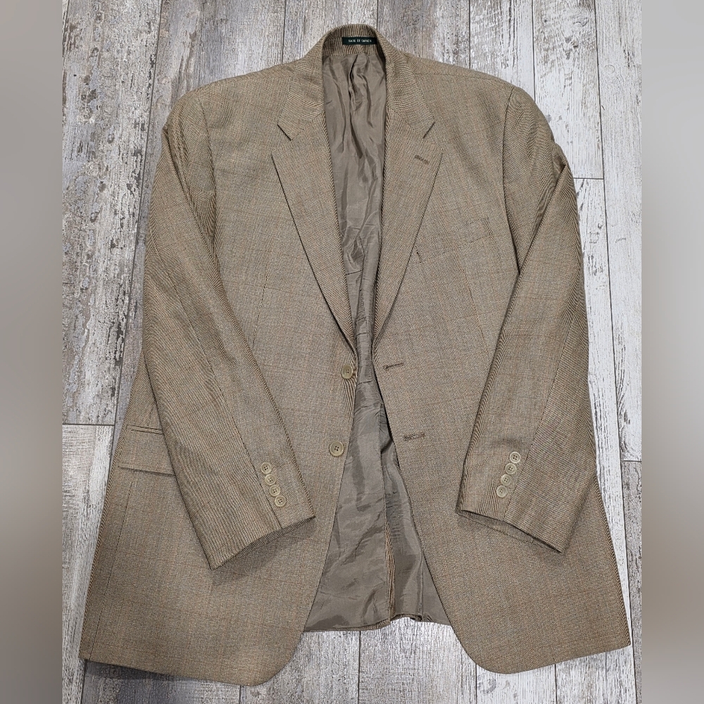 44L Men's Ralph Lauren Patterned Blazer Tan Wool & Silk 2 Button Sport Coat